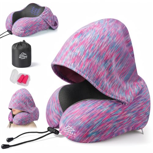 SkytraxComf&reg; Travel Neck Pillow with Hood for Privacy on Long Flights