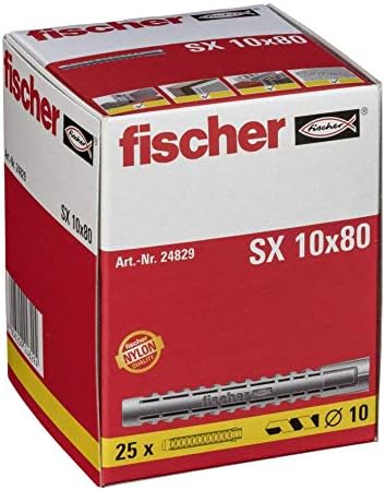 fischer Kołek rozporowy SX 4 x 20, pudełko z 200 kołkami nylonowymi, kołki do optymalnego mocowania w betonie, cegłach z dziurkami, betonie porowym, cegle pełnych i wielu innych.