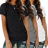 Womens 3 Pack T Shirts Short Sleeve Tees Crewneck Fashion Tops Loose Fit Lightweight Soft Casual Summer Outfits Clothes 2024