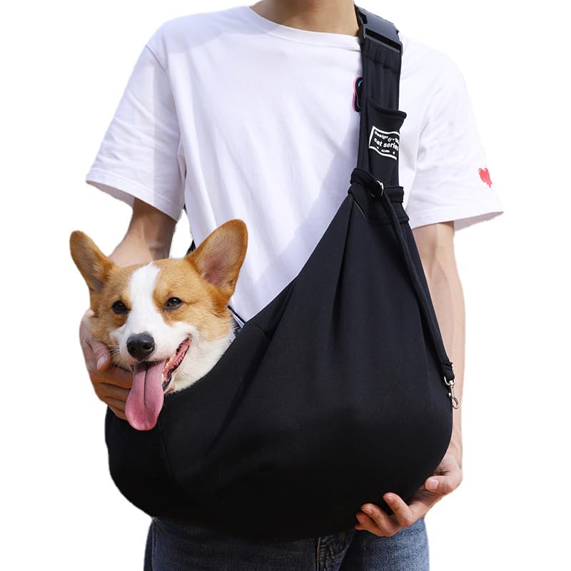 Dog and Cat Sling Carrier with Adjust Strap&Pocket Puppy Pets Outdoor Travel Bag Safety Purse Bag (Black)
