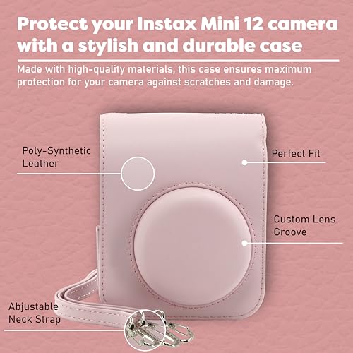 Image of Fujifilm Instax Mini 12 Instant Camera Bundle with Fujifilm Instax Mini Instant Film Value Pack (60 Sheets) with Accessories Including Protective Case, Strap, Photo Album (Blosssom Pink)