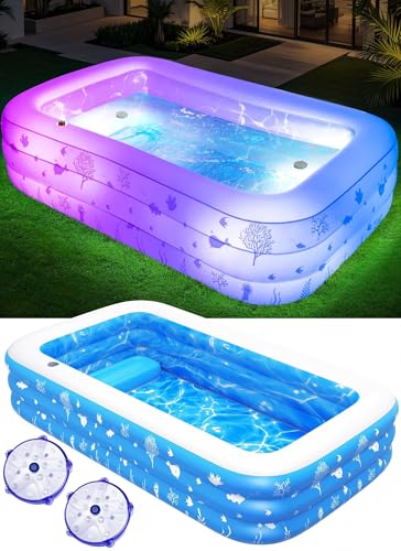 Inflatable Pool with Seat and Pool Lights, Durable Thickened Large Size Inflatable Pools for Adults Blow Up Pools,100' x 63' x 22'Swimming Inflatable PooI for Backyard,Outdoor (White)