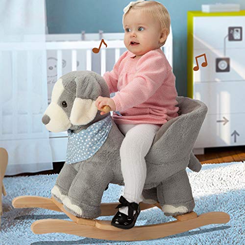 Rock My Baby Baby Rocking Horse Puppy With Chair, Plush Stuffed Animal Dog Rocker, Wooden Rocking Toy Puppy, Baby Rocker, Animal Ride On, For Girls And Boys Age 1 Year And Up (Gray Dog Puppy For 12M+) #TOP5