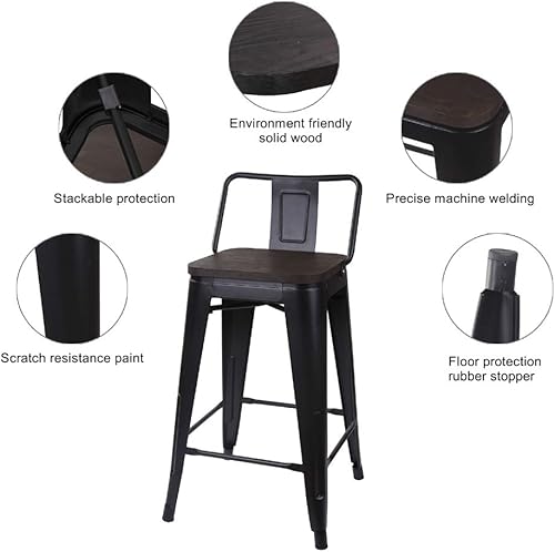 Vista 192 de GIA Taburete de metal con respaldo bajo de altura de mostrador de 24 pulgadas con asiento de cuero vegano, color plateado