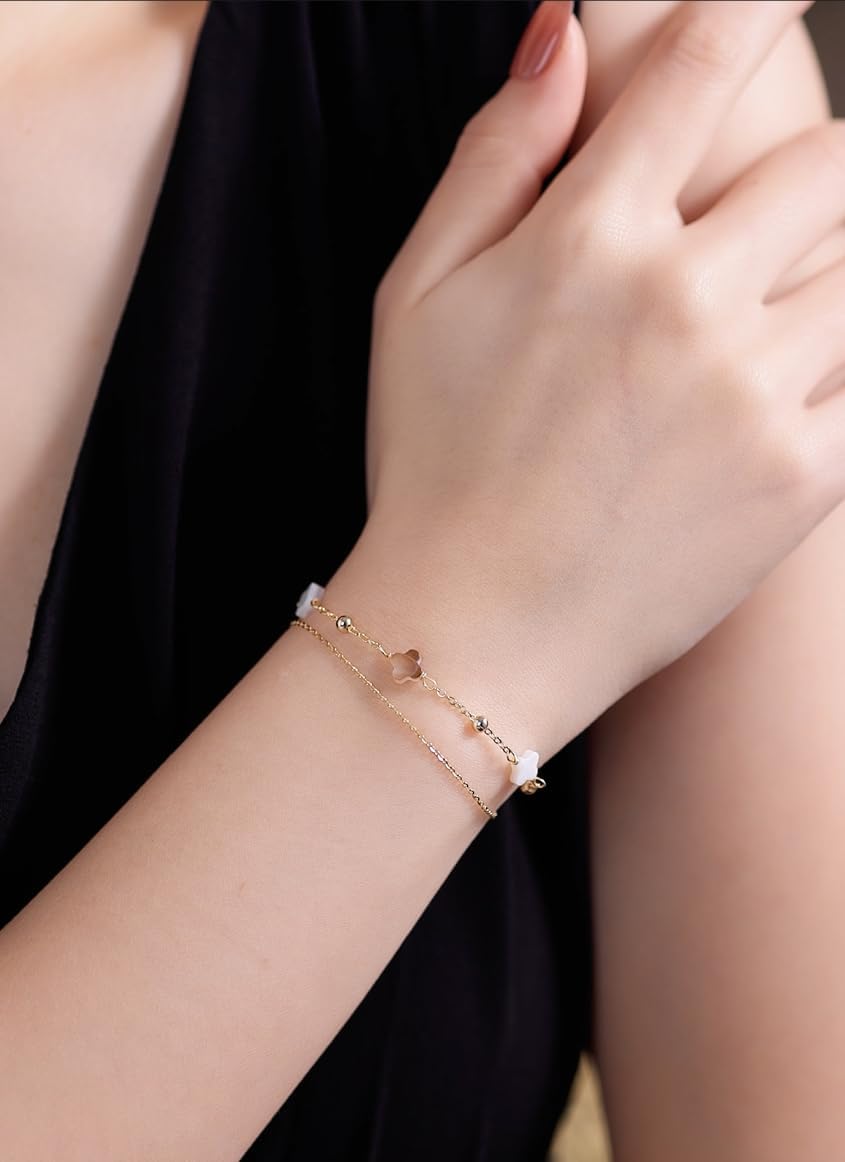 925 Sterling Silver Clover Bracelet with White and Black Mother of Pearl Charm, Four Leaf Lucky Small Gift for Women - Image 2