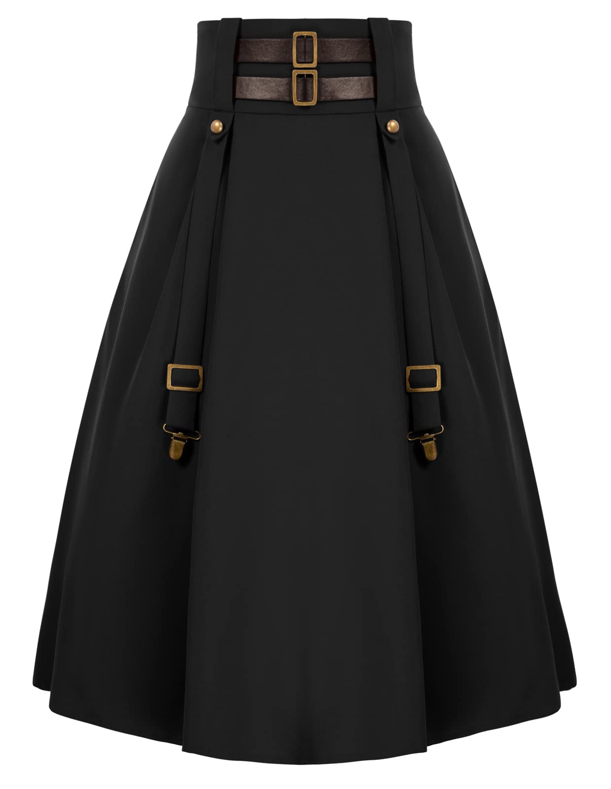 Scarlet Darkness Falda Renaissance para Mujer, hasta la Rodilla, con Hebilla y Correa, Falda gótica