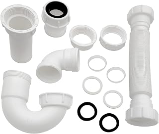 TGEOND 1-1/4" & 1-1/2" White P-Trap Kit with J-Bend, Threaded Adapter & Flexible Tailpiece - Leak-Proof Sink Drain for Kitchen & Bathroom