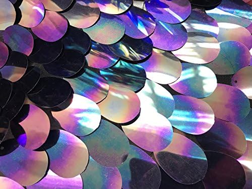 Hologram Iridescent Big Oval Tear Drop Sequins Fabric - Irisdescent Purple - Shiny Multi-Color Mermaid Sequins Fabric Sold by The Yard