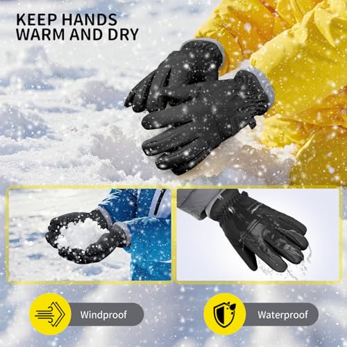 ihuan Kids Winter Waterproof Ski Gloves, Snowboarding Touchscreen Snow Cycling Running Gloves for Boys Girls - Image 3
