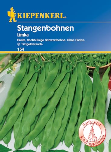 Kiepenkerl Stangenbohnensamen Limka 154 - Breite, flachhülsige Schwertbohne - Ohne Fäden - Inhalt für 6 bis 8 Stangen - Gemüsesamen, Samen Gemüse, Saatgut