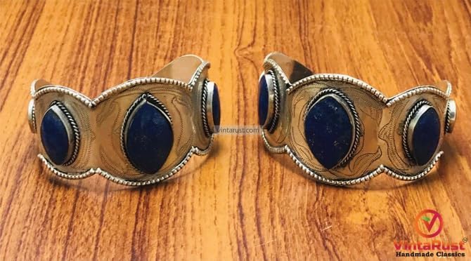 Rare Antique Turkmen Bracelet, Afghani Silver Lapis lazuli Ethnic Tribal Bracelet, Lapis Lazuli Gemstone jewelry, Adjustable Bracelet