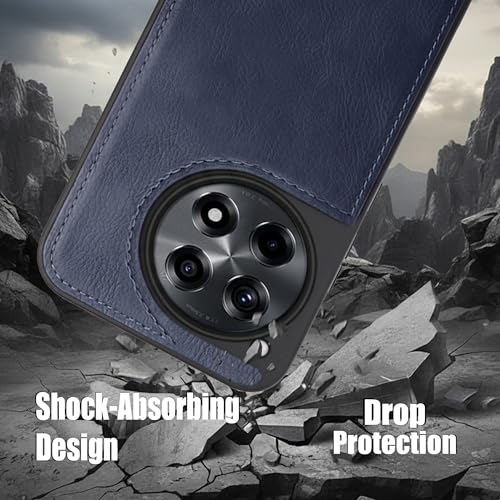 Image of Leather Case for OnePlus 12R Premium Protective Stylish Slim Cover with Shockproof Raised Edges Blue