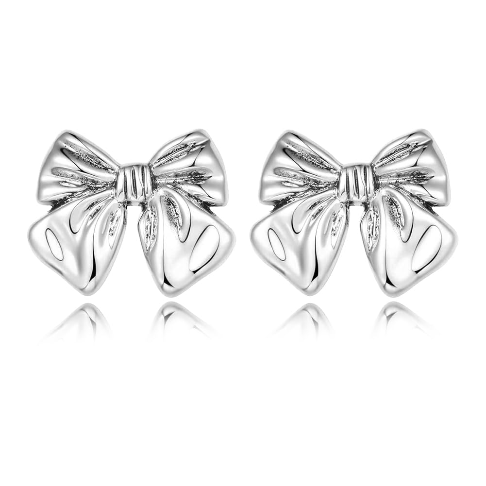 Gold Plated Bow Studs and Dangle Earrings - Silver Bow Statement Earrings Gift