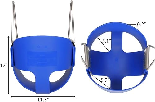 Miniatura 4 de Asiento de columpio para niños con respaldo alto con cadenas y mosquetones recubiertos de plástico para una fácil instalación (azul)