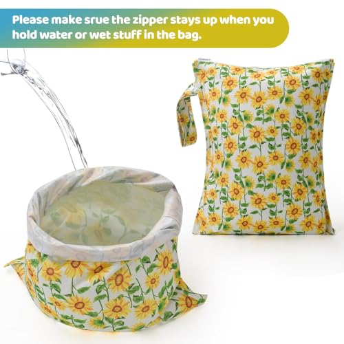 eaxin 2PCS Waterproof Wet Bags for Baby Cloth Diaper,Reusable Travel Bags,Pump Parts,Beach,Pool,Gym Bag for Swimsuits&Wet Cloth Leak-proof Lightweight-Sunflower - Thumbnail 2