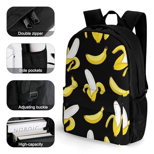 Supdreamc Shoulder Book Bags Anti-Theft Multipurpose Big Capacity Bookbag - Yellow Banana Fruit Funny Black Pattern Travel Hiking Backpack With Smooth Zippers3