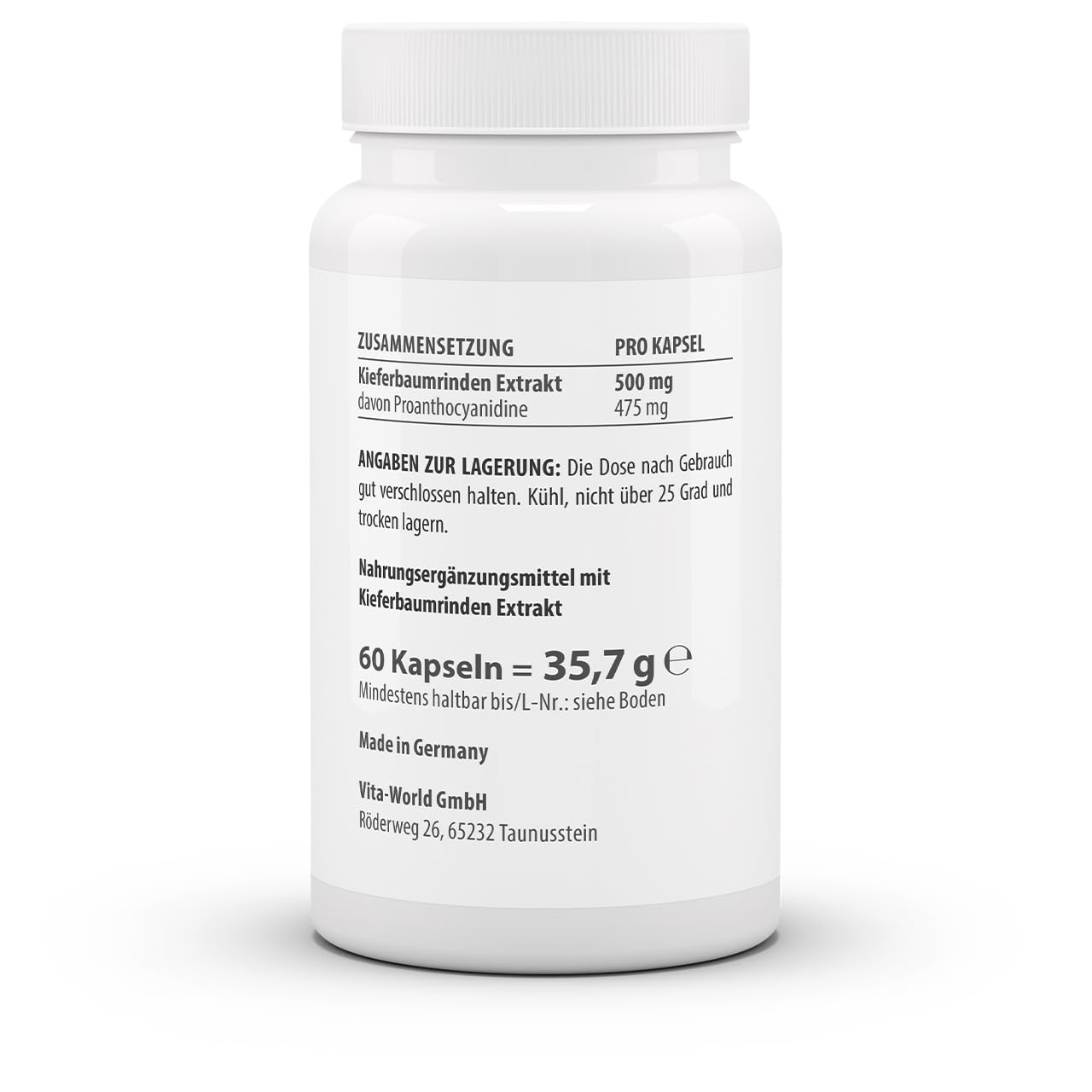 3er Pack Vita World Kiefernrindenextrakt 500 mg 3 x 60 Kapseln Vegan Hochdosiert 95% natürliches OPC Apotheker-Herstellung