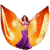 TRIMODI Adult Egyptian Professional Belly Dance Costume Angle Wings with Sticks for Halloween Carnival Performance (Orange(Back not Open))
