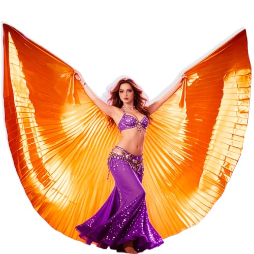 TRIMODI Adult Egyptian Professional Belly Dance Costume Angle Wings with Sticks for Halloween Carnival Performance (Orange(Back not Open))