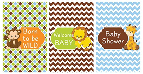 54 Stickers Miniatures Candy Bar Labels Boy Safari Animals Baby Shower Favors