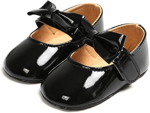 Miniatura 4 de myppgg Zapatos planos Mary Jane para bebé niña, con lazo brillante, vestido de princesa, zapatos de cuna antideslizantes para niños pequeños que