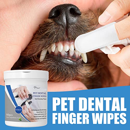 Pet Dental Finger Wipes, Oral Cleansing Teeth Care Finger Cots Wipes Pads For Dogs And Cats, Optimize Oral Health, Reduces Plaque, Freshen Breath - 50 Wipes #TOP16