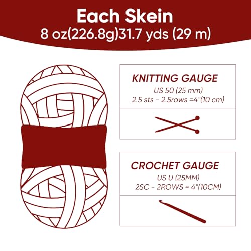 8 Packs Jumbo Chunky Chenille Yarn - 1820g(64oz) 254 Yards (761ft) Bulky Yarn - Chunky Yarn for Hand Knitting Blanket,Cushions, Pet Bed - Soft and Durable(Wine Red) by MINUPWELL - Image 4