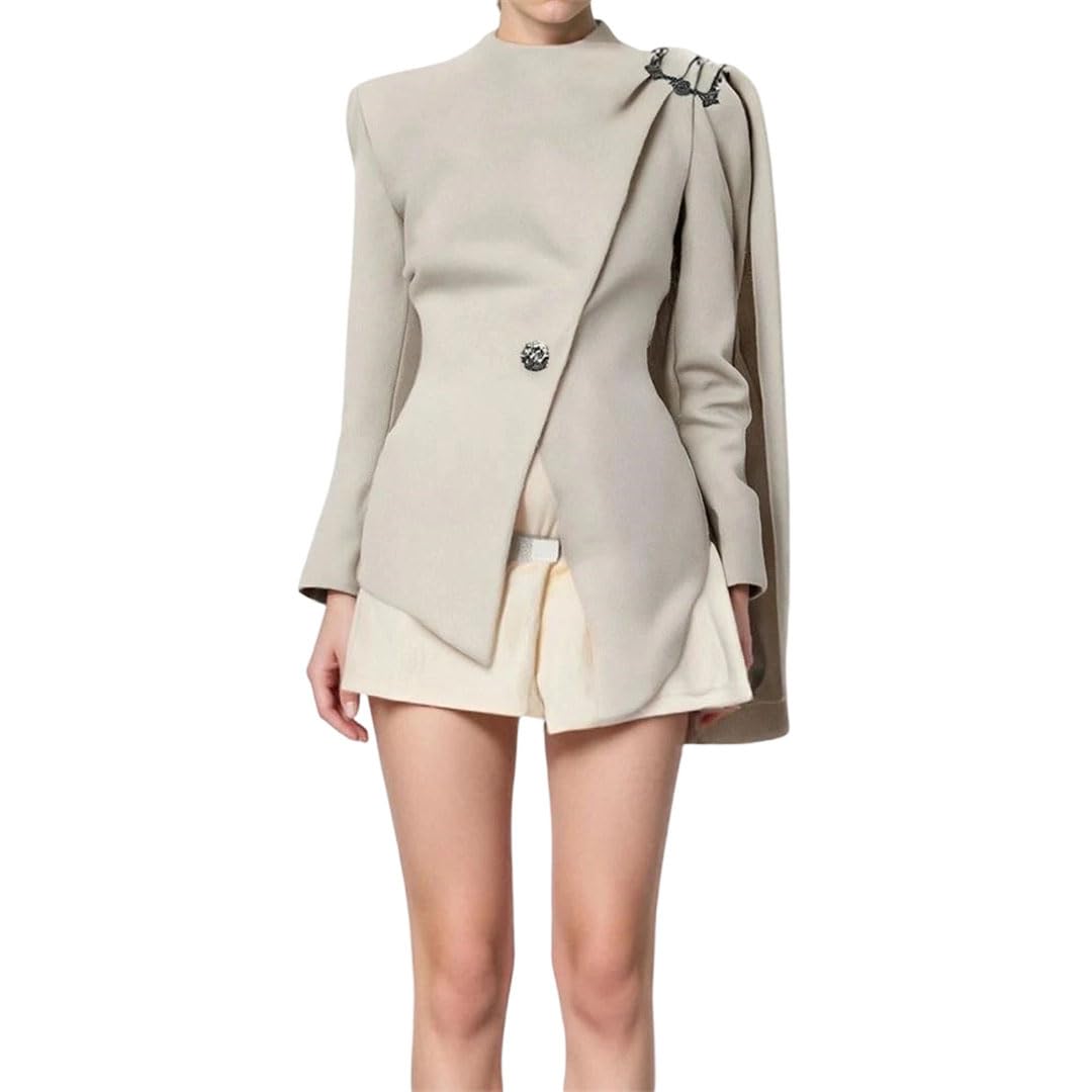 Women Round Neck Solid Spliced Ribbon Jackets Patchwork Button Jacket Clothing