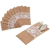 bestecktaschen kaufen ❤ Jute Sackleinen Spitze Hessisch Besteck Set Halter Für rustikale Hochzeit Party Festival Event Geschirr Tabelle Einstellungen Dekoration Besteck Gabel Messer Tasche Beutel