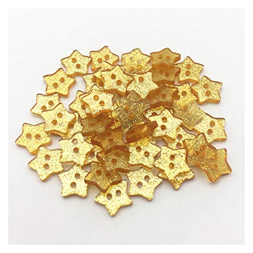 Mibhnjian Buttons 300Pcs 14Mm Gold Color Resin Glitter Star Buttons Sparkle 2 Holes Sewing Christmas Crafts Embellishments Button Cardmaking Dress Accessories #TOP23