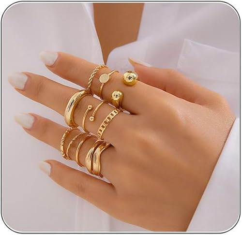 MIFYNN Anillos gruesos de oro para mujer, anillo grueso ajustable de oro y plata, anillo grueso de moda, anillo de cúpula abierta, anillos de plata