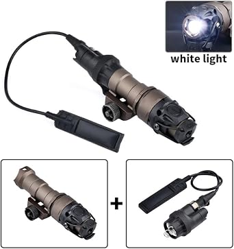 500 Lumens Mini Scout Flashlight Torch Light,LED White Light Flashlight With Constant/Momentary Modes,with Remote Pressure Switch & Replaceable Mount Base Combo,Fits For 20mm Pic Rail Mounting,Tan