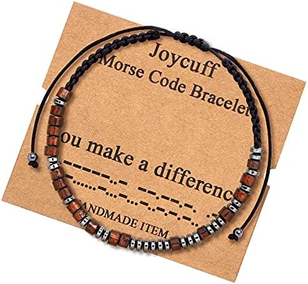 JoycuFF Teacher Gifts You Make a Difference Graduation Class of 2021 Morse Code Bracelets for Women Men Women Jewelry Gifts Cord Wrap Black Stone Beads Bracelet