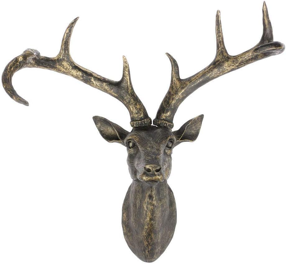 sanjianke-fs Large Deer Head Wall Decoration in Painted Bronze Animal Wildlife Home Decor Unique Gift Idea