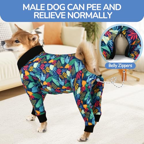 Image of Dog Onesie After Surgery Recovery Suit Shed Defender Dog Suit for Small Miedium Large Female Male Neuter Dogs Rainforest L