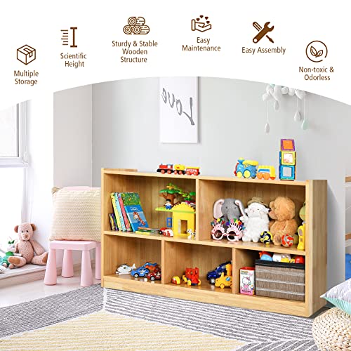Costzon 2-Shelf Bookcase For Kids, School Classroom Wooden Storage Cabinet For Organizing Books Toys, 5-Section Freestanding Daycare Shelves For Home Playroom, Hallway & Kindergarten #TOP7