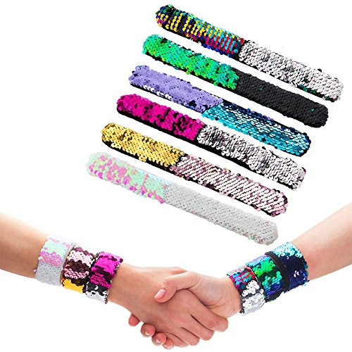 mi ji 6 PCS sirène Bracelet 2 Couleurs réversibles Paillettes Slap Wristband Magiques Calmer Bracelets pour Les Enfants avec des Super-Doux Doublure de Velours Cover