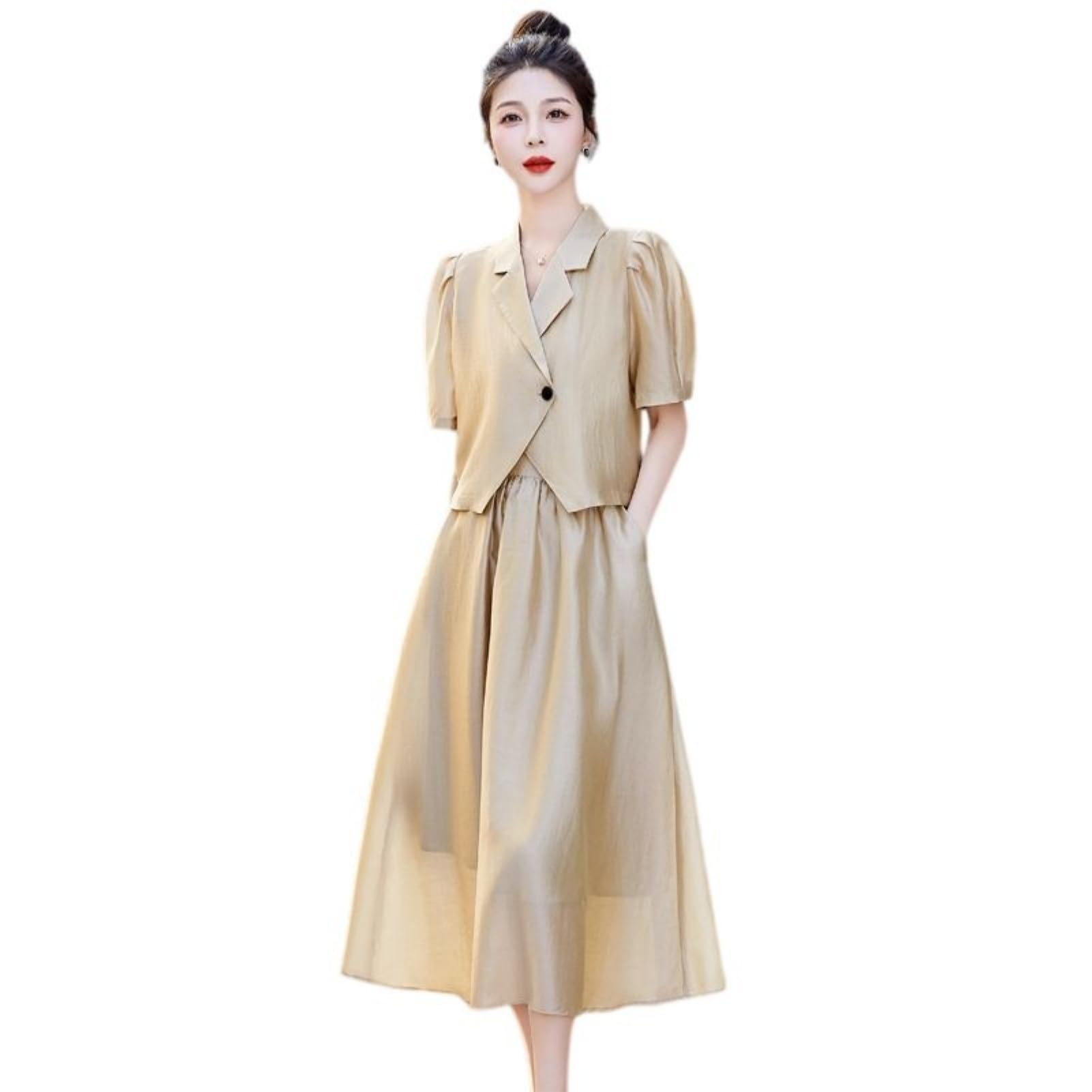 Ensemble vintage patchwork avec col à revers fluide et confortable