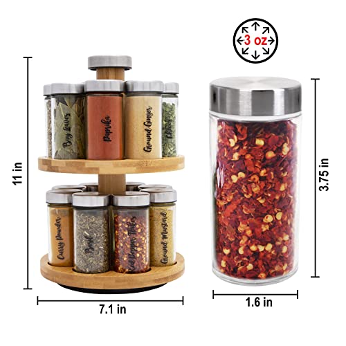 Orii 16 Jar Spice Rack With Spices Included - Rotating Countertop 2 Tier Tower Organizer For Kitchen Spices And Seasonings, Free Spice Refills For 5 Years (Bamboo Wood) #TOP5