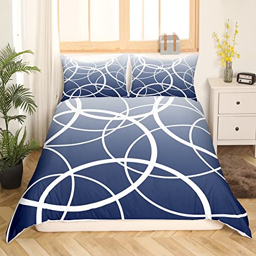 Modern Geometric Circle Bedding Set,Navy Gradient Watercolor Duvet Cover For Teens Boys Girls,Abstract Stripes Comforter Cover Decorative Room,Simplicity Art Quilt Cover With 2 Pillowcases,King Size #TOP2