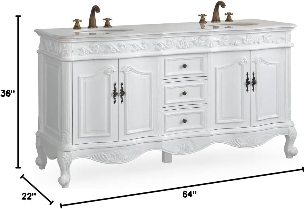 Benton Collection 64” Antique White Beckham Bathroom Sink Vanity Model CF-3882W-AW-64