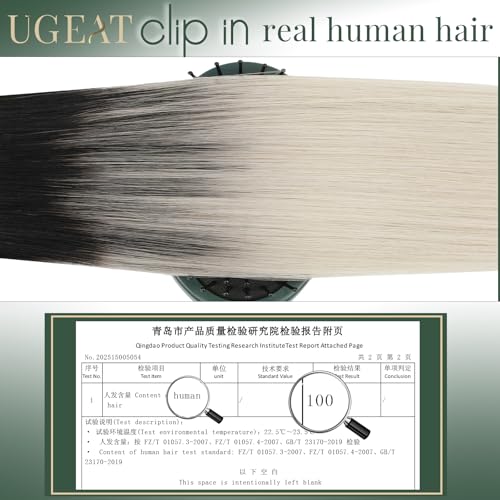 Image of Ugeat Blonde Hair Extensions Clip in Ombre 20 Inch 7pcs 120g for Party | Clip in Human Hair Extensions , Natural Black Ombre Platinum Blonde , Hair Clip on Extensions Easy Application