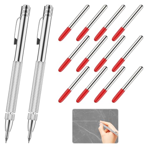 Eophmi Scribe Tool, 2pcs Scribing Tool, Engraving Pen, Etching Tools, Metal Scribe, Aluminium Magnet Carbide Scribe Tools with 12 Replacement Marking Tip for Glass, Ceramics, Metal Sheet