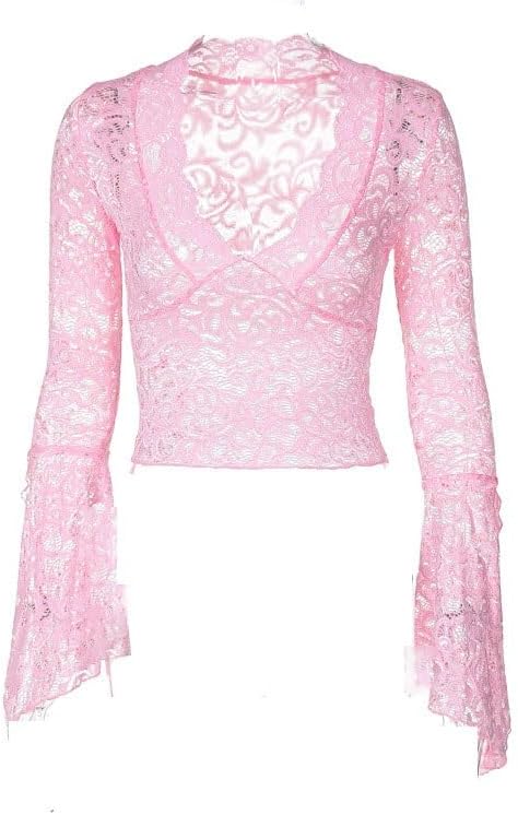 JSEIAJB Fashion Hollowout V-Neck Slim-fit Tops Cotton Polyester Stretch Tops