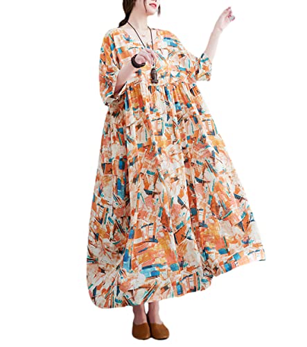 Robe longue d'été en coton orange pour femme vêtement ample décontracté