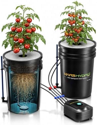 Mars Hydro DWC Hydrokultur-System mit Pumpe & Tropfkit 2 Eimer | 5 Gallonen Kapazität, 8W Luftpumpe, Luftstein & Schlauch, Tiefwasserkultur, Topf-Tropfkit