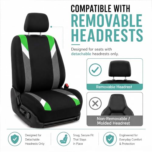 Image of FH Group FB033GREEN102 Bucket Seat Cover (Modernistic Airbag Compatible (Set of 2) Green)