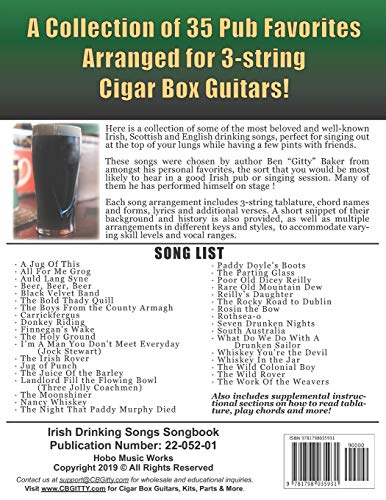 Irish Drinking Songs Cigar Box Guitar Songbook: 35 Classic Drinking Songs from Ireland, Scotland and Beyond - Tablature, Lyrics and Chords for 3-string "GDG" Tuning