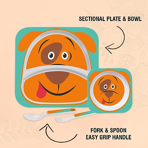 Image of Cello Kids Meal Melamine Dinner Set with Dog Print | Safe and hygenic for Kids to use | Attractive and Long Lasting Designs | Break Resistant | Orange, Set of 4