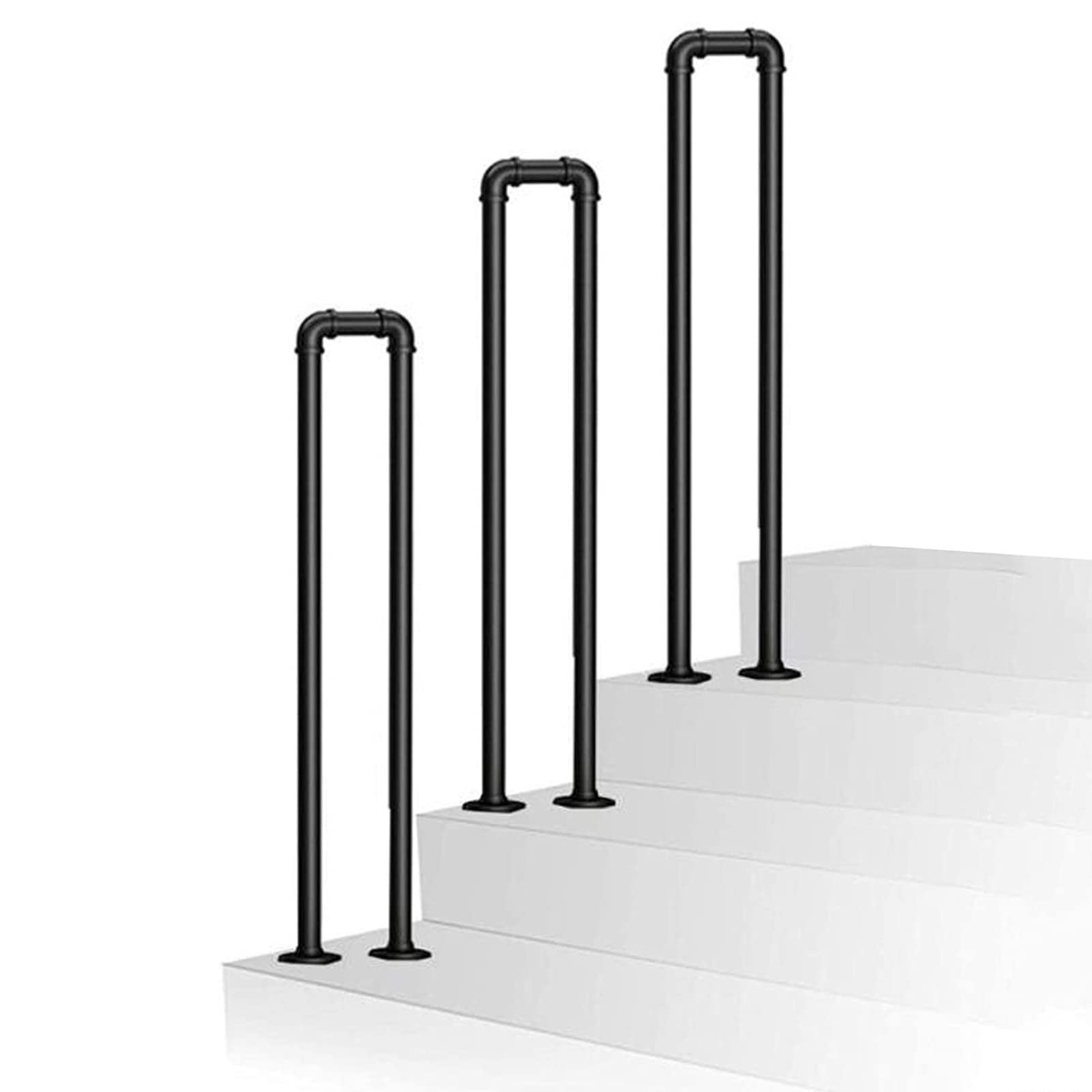 Stair Railing for Outside Steps, U-Shaped Transitional Handrail with Installation Accessories Porch Hand Rails for Exterior Staircase Loft Villa Corridor Garden，Black Metal ( Size : 90cm(2.9ft) )